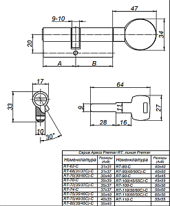 Механизм цилиндровый Premier RT-110 (50/60C)-C-NI "Апекс" #171024