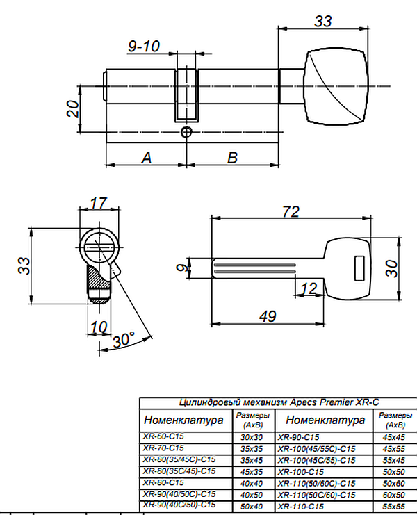 Механизм цилиндровый Premier XR-80(35/45С)-C15-G #170947