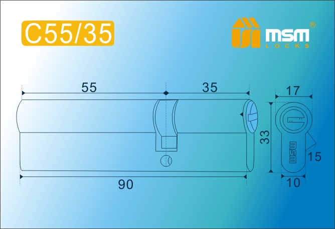 MSM Цилиндр перф. ключ-ключ , C 90 mm (55/35) РВ #170938