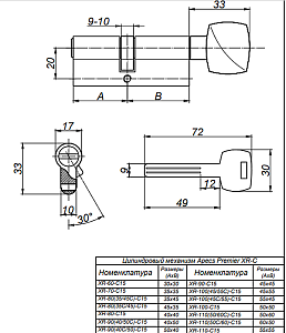 Механизм цилиндровый Premier XR-100(45C/55)-C15-NI #141859